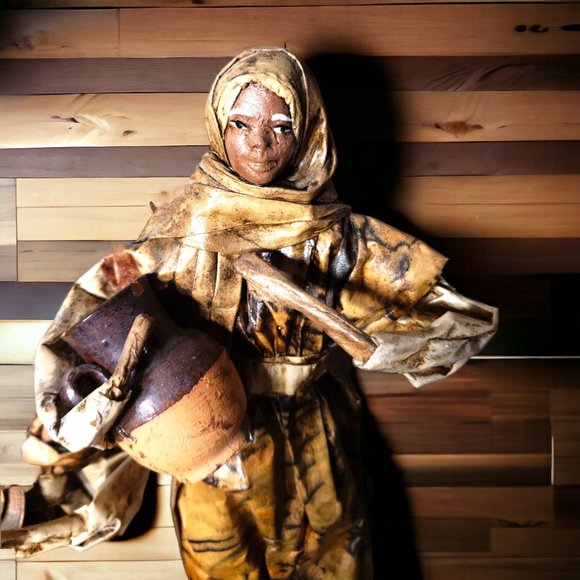 Paper Mache Mexican Folk Art - Peasant Woman Standing Holding Clay Pot - Picture 2 of 7